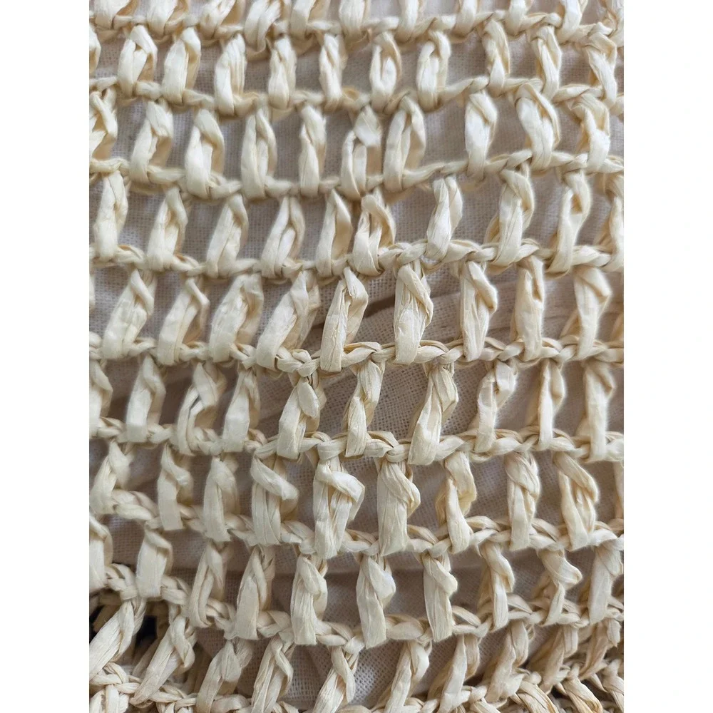 Haute Hippie Crochet Mesh Beach Tote Bag - Cream Boho Woven Hobo